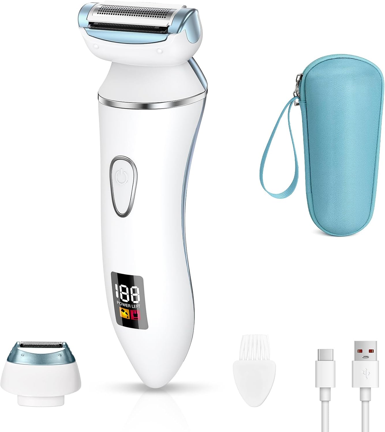 Ruycllo Afeitadora Eléctrica Mujer 2 en 1, Rasuradora Íntima Mujer y Recortadora Bikini IPX7 Impermeable con Pantalla LED, Afeitadora Mujer para Piernas, Axilas y Zona Íntima con Estuche
