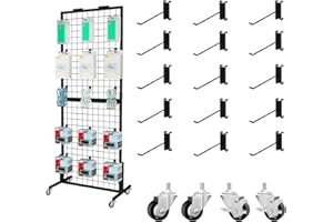 Lhysn Grid Wall Panel Display Stand, Retail Rack, Shop Display Rack, with 10 Hooks, Heavy Movable Detachable Gird Rack for Easy Transport, Double Side Display Stand, for Shop/Office/Home