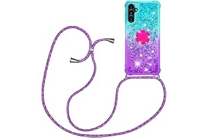 YAMCCCSE Handykette kompatibel mit Samsung Galaxy A14 5G/4G Glitzer Flüssig Bewegende Treibsand Handyhülle+Case mit Umhängeband Handykordel mit Schutzhülle Hülle mit Band Kette Hülle-mit Ständer Holder