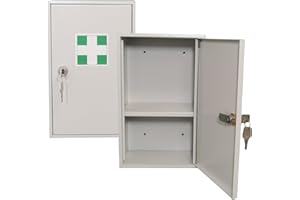 LEOMAR Armoire à Pharmacie, en Tôle d'acier, avec 1 Étagère, Verrouillable, avec 2 Clés, Cabinet à Médicaments, Trousse de Premiers Secours avec Portes en Métal, 12 x 20 x 32 cm