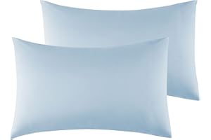 POLIGINO Federe Cuscini Letto Matrimoniale 50 x 80 cm,Coppia Federe in Microfibra Chiusura a Busta - Celeste