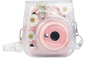BERFEA Funda Protectora para cámara Transparente Compatible con Fujifilm Instax Mini 12,Mini 11, Mini 8, Mini 8+, Mini 9 Bolsa de cámara instantánea, con Correa de Hombro Ajustable