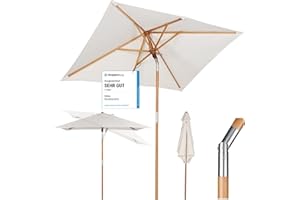 Sekey 200 × 150 cm Rechteckig Holz Sonnenschirm Marktschirm Gartenschirm Terrassenschirm Balkonschirm mit knickbar UV50+ Creme