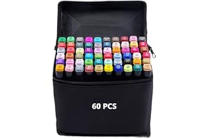 Vallteng Marqueurs à Feutre Alcool 60 Couleurs Double Pointe Marqueurs Permanents Marker de Animation Art Esquisse