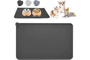 RISVOWO Alfombrillas de Silicona para Mascotas, Tapete para Comer Perros y Gatos, Cojines para Mascotas, Borde Elevado para Evitar Que Se derrame Agua o Alimentos,Fácil de Limpiar, 48 x 30cm, Negro