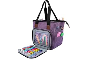 SumDirect Yarn Bag, Knitting Organizer Tote Bag Portable Storage Bag for Yarns, Carrying Projects, Knitting Needles, Crochet Hooks, Manuals and Other Accessories (Purple)