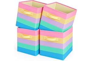Pinkgarden Storage Box, Collapsible Fabric Storage Cube with Handles for Home, Kids Room, Closet and Toy Organization,Pack of 4, 26.7 x 26.7 x 27.9 cm, Rainbow Stripe