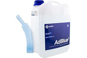 BAUER BLUE AdBlue – 5 Liter Premium Harnstofflösung Kanister mit Flex-Ausgießer für Diesel-Motoren, ISO 22241 Konform – Optimale SCR-Abgasnachbehandlung, Made in Germany, für PKW, LKW, Baumaschinen