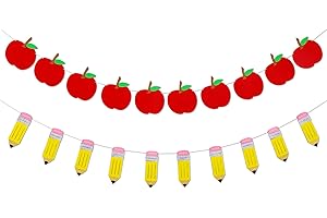 Whaline 2 Stück Filz-Girlande in Apfel-Bleistift-Form, niedlich, keine DIY-Klassenzimmer-Dekorationen für den ersten Schultag, Vorschule, Grundschule, Klassenzimmer, Dekorationen, Partyzubehör