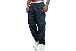 VANVENE Pantalon de travail cargo pour homme en coton léger décontracté avec taille élastique et cordon de serrage avec poches