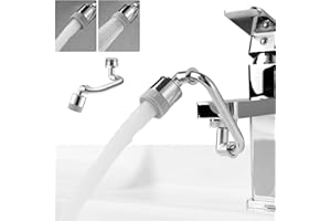 Hibbent Rubinetto Girevole ad Ampio Angolo di 1080°,Filtro Rubinetto Antispruzzo Universale Bagno con 2 Flusso d'Acqua,Estensione Lavello Doppio Funzione a 1080 gradi, 24mm Filettatura Maschio-Cromo