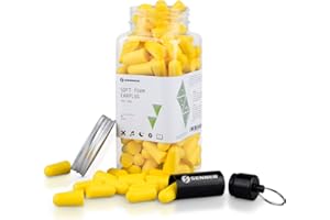 Senner ® SchaumPro | Tapones auditivos para dormir o trabajar - Alta reducción de ruido (SNR) 38 dB, deja pasar alarmas, 60 pares con estuche de aluminio para transporte