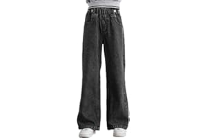 Kaerm Enfant Fille Pantalon Cargo Jogging Jean Pantalon Déchiré Casual Décontracté Pantalon en Denim Eté Printemps Pantalon Large Jambe Streetwear