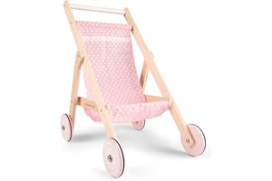 New Classic Toys Carrozzina per Bambole in Legno – Passeggino Giocattolo per Bambini dai 3 Anni – Design Vintage/Montessori in Stile Naturale – Gioco di Ruolo per Bambini e Bambine