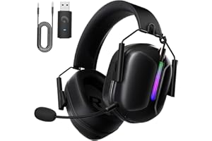 Gvyugke Wireless Gaming Headset, 2.4GHz USB Wireless Gaming Headphones with Microphone for PC/PS5/PS4/Switch, Wireless Headset with Bluetooth 5.2, 3D Surround Sound, RGB Light,