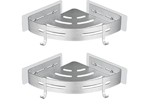 GERUIKE Mensola Doccia Angolare Senza Foratura Adesiva Porta Shampoo Doccia da Parete Organizer Bagno Portaoggetti Doccia Argento Sabbiato Brillante Alluminio 2 Pezzi Mensole Angolare Bagno