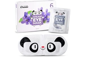 Chillife 5+1 Mascara de ojos con fragancia a violetas I Antifaz cálido para relajación, spa, bienestar I Ideal para ojos secos, hinchados y ojeras I Mascara de vapor con diseño de panda