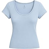TIMSHEL Kadın%100 Pamuk A&ccedil;ık Yuvarlak Yaka Body T-Shirt, Slim Fit