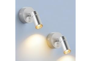 ERWEY 2 pièces LED Applique murale Intérieur, Lampe de lecture murale 3W Blanc chaud 3000K Lampe de lit Orientable Spots muraux avec interrupteur pour chambre à coucher Salle de bains Couloir, Argenté