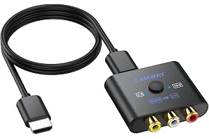 CAMWAY RCA till HDMI-adapter, 16:9/4:3 omkopplingsbar, 1080P RCA-omvandlare | Komposit CVBS AV videoljudomvandlare med 50 cm HDMI-kabel, AV-adapter stöder PAL/NTSC för Wii PS1 PS2 N64 Xbox DVD VCR