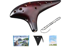 LIEKE Ocarina Piccolo en céramique fumée à 12 trous Alto Do avec paille - Instrument de musique - Cadeau pour enfants et adultes - Avec sac à bandoulière pour livre de chansons