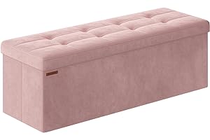 SONGMICS Puff Almacenaje, Baúl de Almacenaje Plegable, 38 x 110 x 38 cm, Taburete Reposapiés, Banco de Cubo, Soporta hasta 300 kg, para Sala de Estar, Dormitorio, Entrada, Rosa Jalea LSF277R01