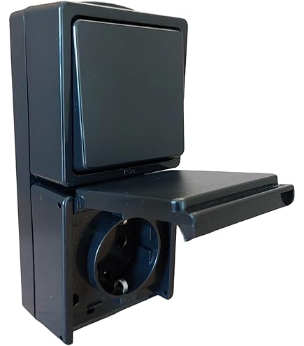 Asvendo Elektro HERMES - Moderna Serie Da Parete, Interruttore Della Luce, Doppio Interruttore, Presa Multipla, Protezione IP44, Impermeabile, Per Esterni, Colore: Nero (2 Prese