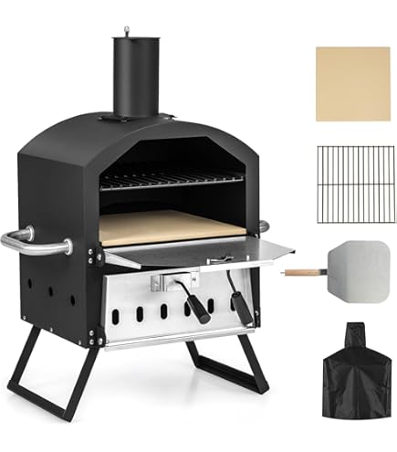 COSTWAY Four à Pizza Extérieur Roulettes, Four à Bois