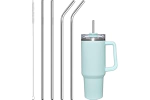 AUAUY Zamienne słomki ze stali nierdzewnej do kubka Stanley 1,134 g, słomki wielokrotnego użytku, kompatybilne z kubkiem podróżnym Stanley Adventure Quencher, trwałe słomki do kubków ze szczotką do