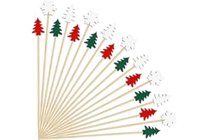 NIU MANG 200Pcs Christmas Cocktail Sticks Fruits Bamboo Toothpicks Handmade Cocktail Picks Christmas Tree Shape Cocktail for Xmas Party Bar Hmoe Decor (Style A)