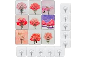 CUBIBOO®️ Set Ganchos Adhesivos Para Pared 9 pcs X Sakura en flor (8,5x7,5CM)+ 10 pcs X Transparentes (5,7x5,7 CM) | Ganchos Para Colgar | Colgadores Adhesivos Resistentes |Cuelga Facil (19, Sakura)