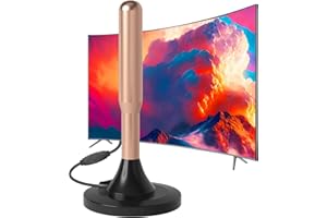 FIVGLRIG TV Aerial-Freeview Digital TV Aerial Indoor 250+ Miles With Amplifier Signal Booster,TV Antenna for Freeview TV Support 4K 1080P HDTV,360° Reception Strongest Signal & Strong Magnetic Base