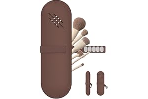 Veki Soporte de Cepillo de Maquillaje de Viaje, Estuche de Silicona para Brochas Cosméticas con Correa de Nylon Pequeño Neceser de Silicona para Pinceles de Maquillaje para Mujeres Niñas (Café)
