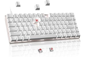 CROSS ZEBRA Tastiera Meccanica da Gioco Sostituibile a Caldo, Interruttori Rosso Cablati a 82 Tasti Anti-Ghosting Tastiera Ergonomica Retroilluminata a LED Bianca per Windows Mac PC Laptop PS4 Gamer, Bianco