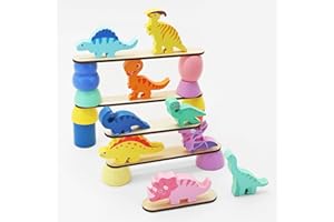 LONTOM Wooden Building Blocks for Kids, Cute Dinosaur Blocks Sorting & Stacking & Balance Toys, Early Educational Toys for Toddlers Boys and Girls, Building Blocks for Toddlers 3+ Years Old