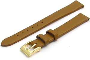 WATCHWATCHWATCH Fine Calf Leather Watch Strap Band 12mm Tan with Gilt (Gold Colour) Buckle. Free Spring Bars (Watch Pins)