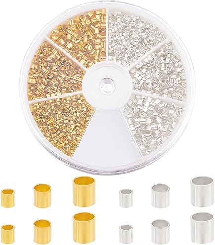 UNICRAFTALE 50pcs Acciaio Inossidabile Perline scanalate Colonna di Perline Oro per creazione di Gioielli (10x5mm, Foro