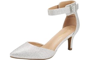 DREAM PAIRS Womens Court Shoes Pointed Toe Low Kitten Heel Ladies Pumps Ankle Strap Dress Sandals