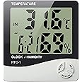 SKADIOO Room Temperature Meter Digital - Humidity Tester and Hygrometer with Alarm Clock - LED Monitor with Temperature Sensor - Digital Clock for Home - Silver
