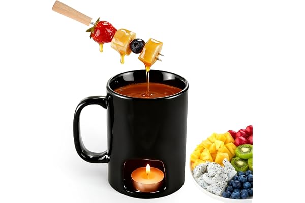 ZRUEWOT Fondue au chocolat en céramique avec bougie chauffe-plat – Tasse à chocolat portable résistante à la chaleur en céramique, chauffe-fromage et beurre, mini casserole à fondue pour chocolat