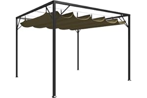 Tidyard Cenador de Jardín con Tcho Retráctil Pérgola con Dosel Cenador para Patio Gris Taupe 3x3m 180 g/m²