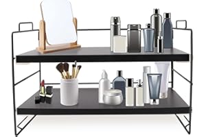 Lacusmall Tischregal, Schreibtisch Regal Wooden Bücherregal 2Tier, Mehrzweck-Bücherregal für Schreibtischplatte und Kommode(Black)