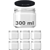 Afracam 10-1000 ml Farklı Boyutlarda Kavanoz (10-1000 Arası) cc Konserve Metal Kapaklı Cam Kavanoz 6 Adet (Şeffaf, 300 cc)