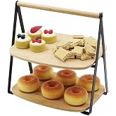 Deconox 2 Katlı Dikd&ouml;rtgen Bambu Servis Sunum Seti B&uuml;y&uuml;k Boy, Kuru Pasta, Kurabiye ve Kek Sunumları İ&ccedil;in B&uuml;y&uuml;k Boy (34cm-26.5