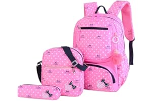 VIDOSCLA 3Pcs Crown Prints Backpack Sets Bowknot Primary Schoolbag Travel Daypack Shoulder Bag Pencil Case