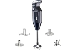 bamix Zestaw blendera M350 MAXX ręcznego z nożem uniwersalnym, do mięsa i warzyw, Trzepaczką, Tarczą do ubijania ze stali szlachetnej, 350 W, 2-st., Szwajcarski, Czar./Chrom