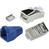 Odedo® Pack of 20 Crimp Connectors CAT 6 / CAT 5e Blue Metal Shielded with Threading Aid and Kink Protection Crimp Connector Gigabit Network LAN Cable RJ45 Modular Plug Blue Shielded Connector