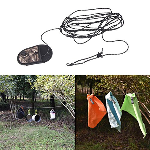 MagiDeal Tragbar 3.2m Outdoor Camping Reise Hängende Wäscheleine – im Freien Überleben Wäschetrockner Seil mit Taktischem Stil Beutel - 3