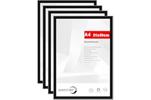 HIMEETIME Juego de 4 Marco de fotos A4， 21 * 27.9 cm Aluminio Negro marcos cuadros，Para Decoración de Pared y Decoración Hogar marco A4 Grandes para Pósters