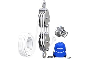 FITHOIST Block and Tackle 1100 lbs, 2200 LBS Breaking Strength Heavy Duty Pulley, 50 Ft 3/8" Rope Pulley, 5:1 Lifting Power Pulley System, Pulley Hoist for Animal Husbandry, Warehouses, Constructions